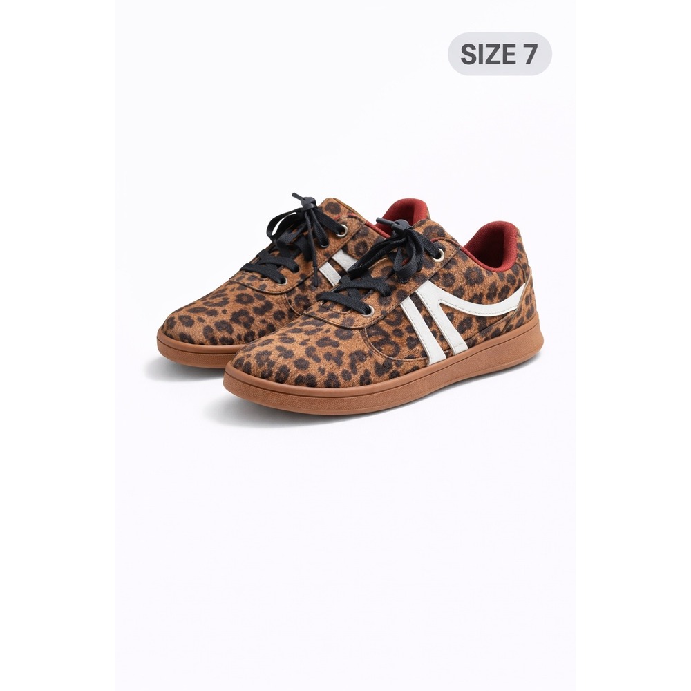 Madrid Leopard Print Sneakers‎ Size 7 Brown Animal Pattern Low Top Shoes